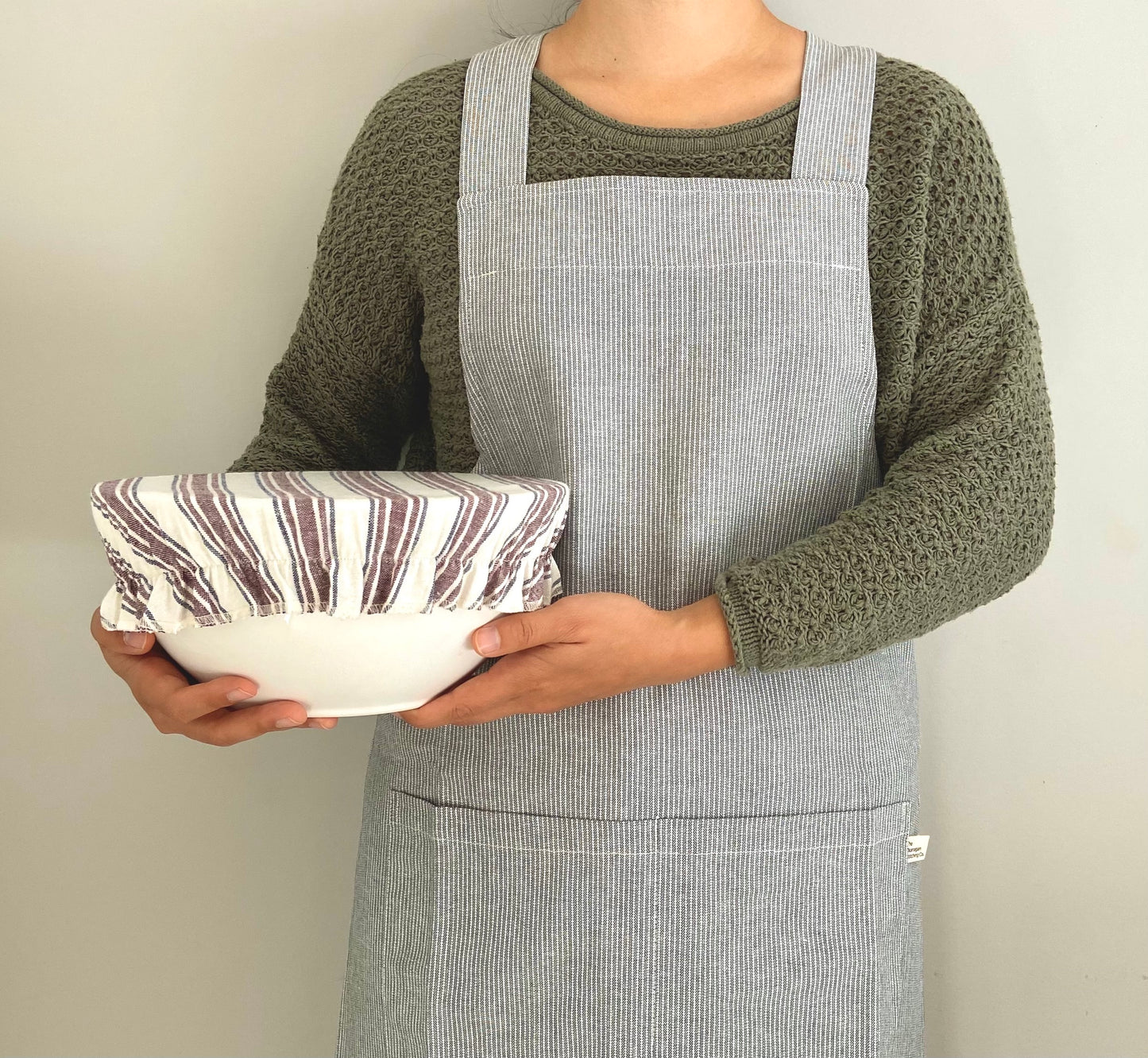 Pinstriped Sage, Japanese Apron