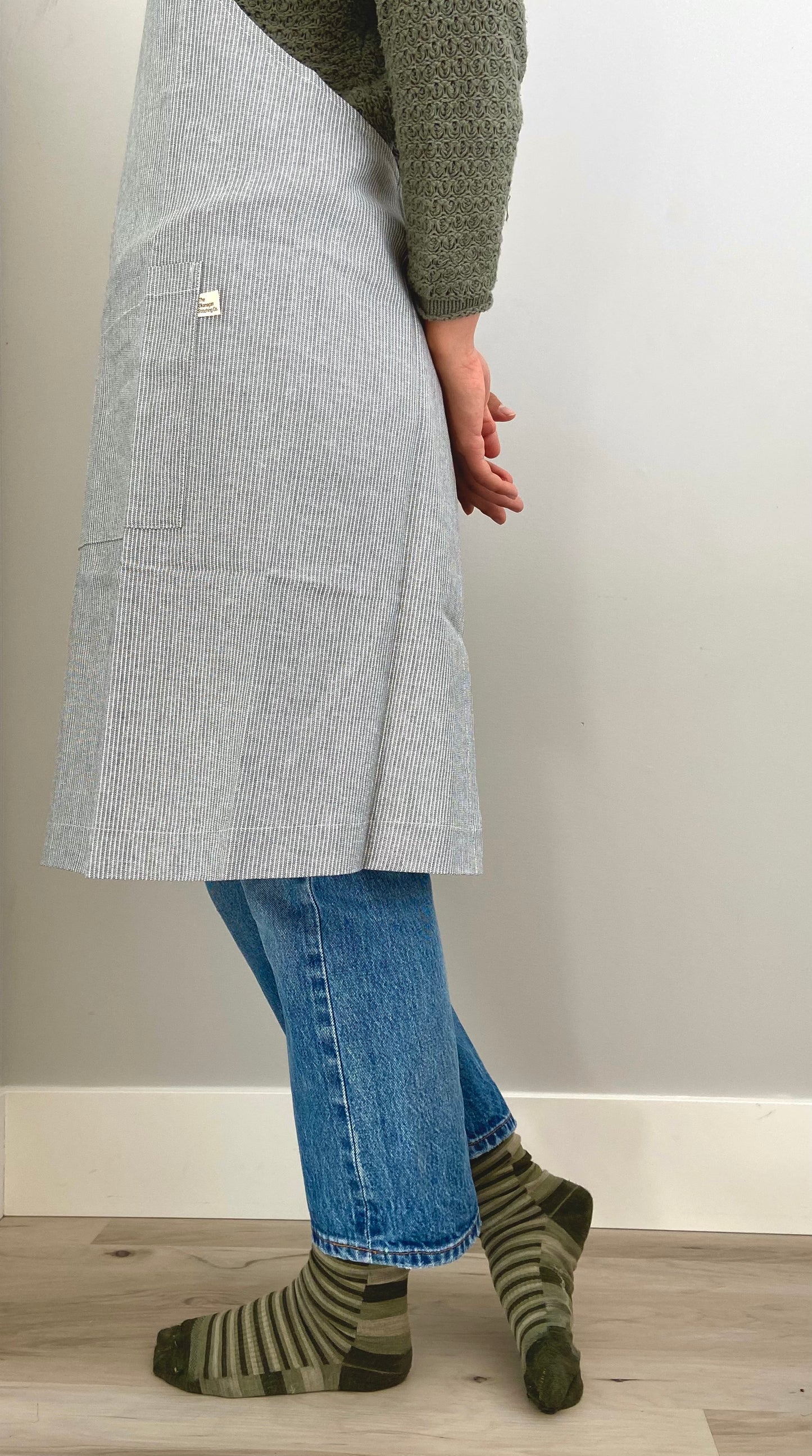 Pinstriped Sage, Japanese Apron