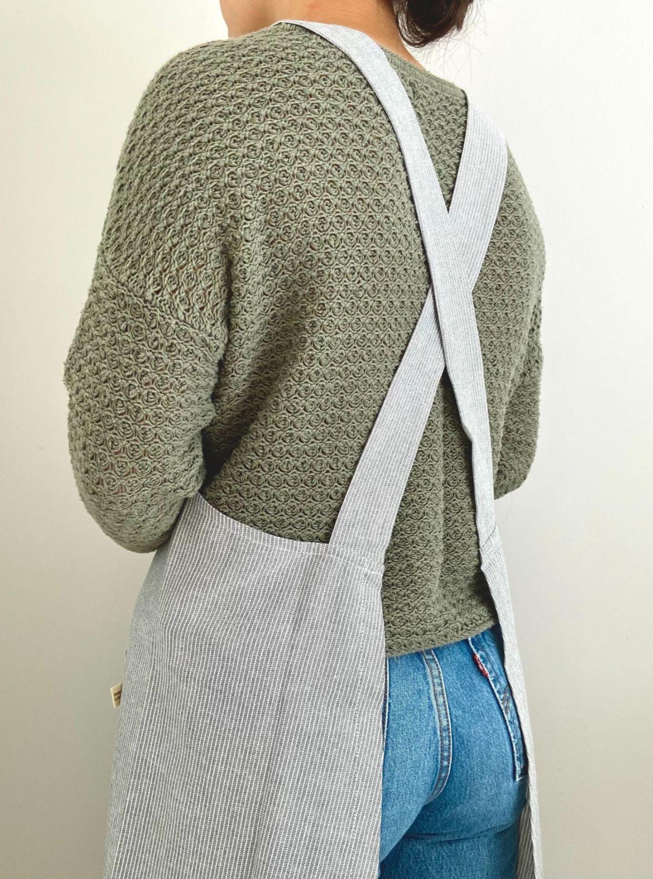 Pinstriped Sage, Japanese Apron