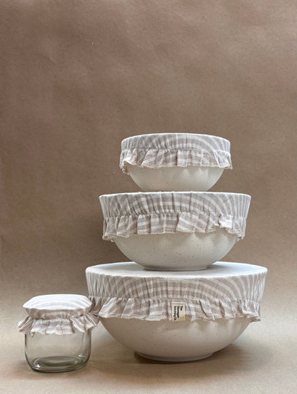 Bowl & Jar Cover Set, Oatmeal Stripe