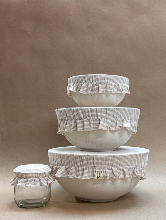 Bowl & Jar Cover Set, Oatmeal Stripe