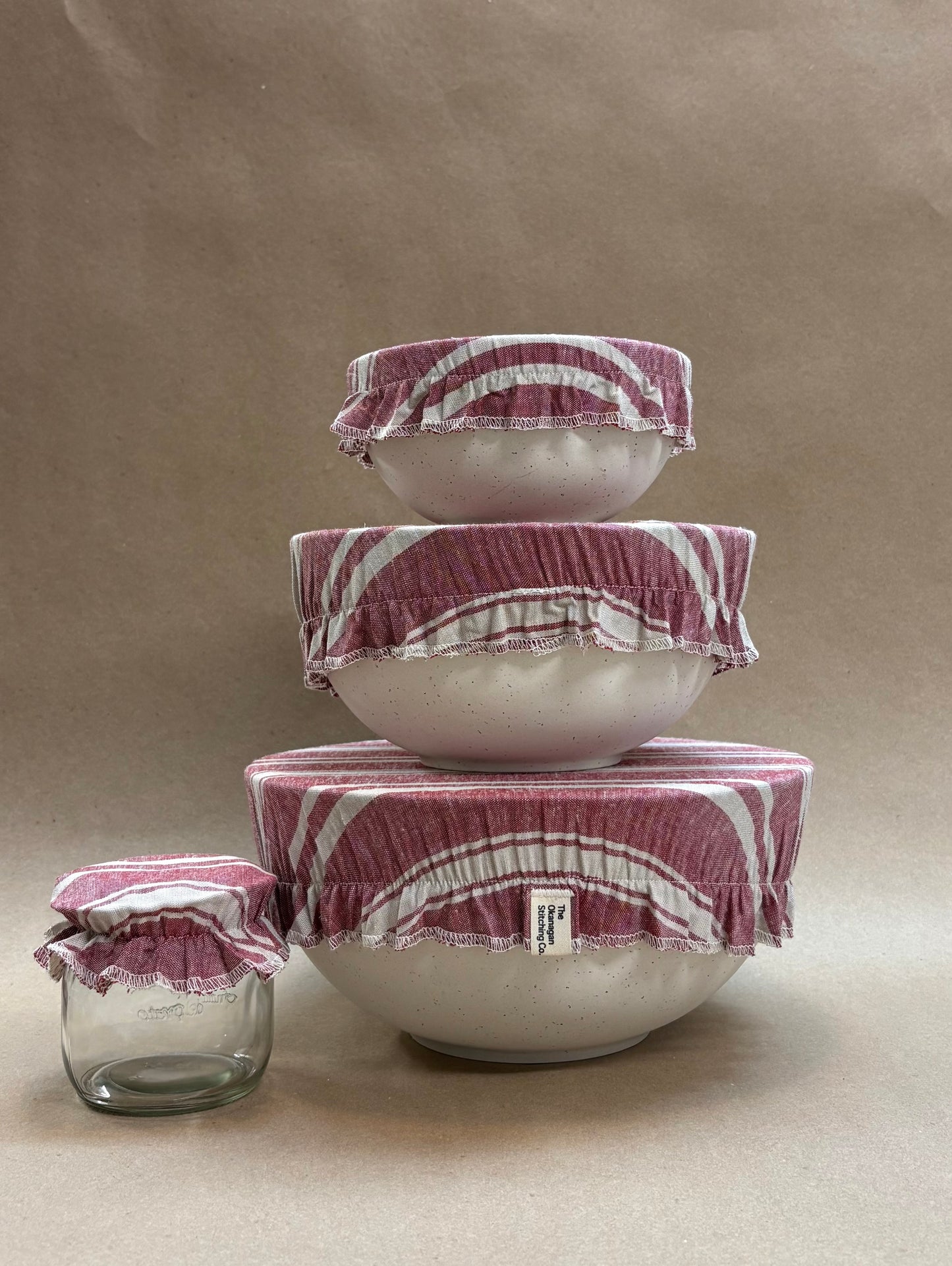 Bowl & Jar Cover Set, Red Stripe