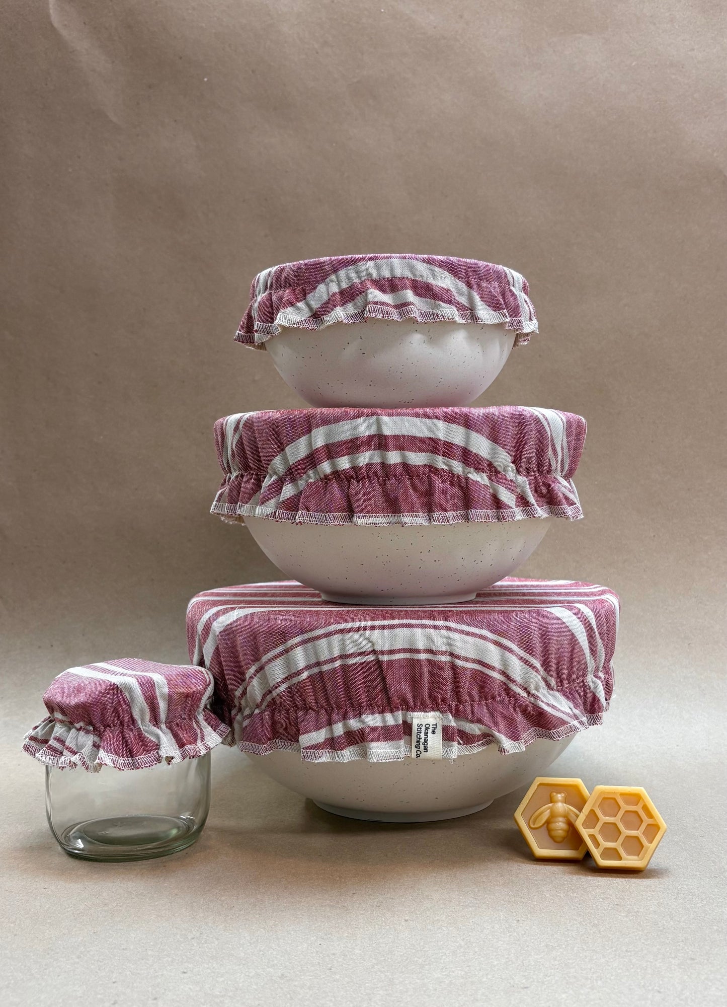 Beeswax Bowl Cover Set, Red Stripe