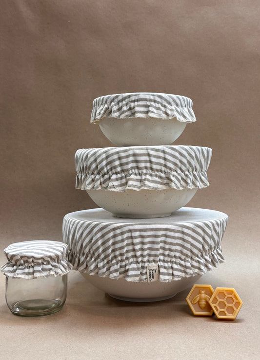 Beeswax Bowl Cover Set, Oatmeal Pinstripe