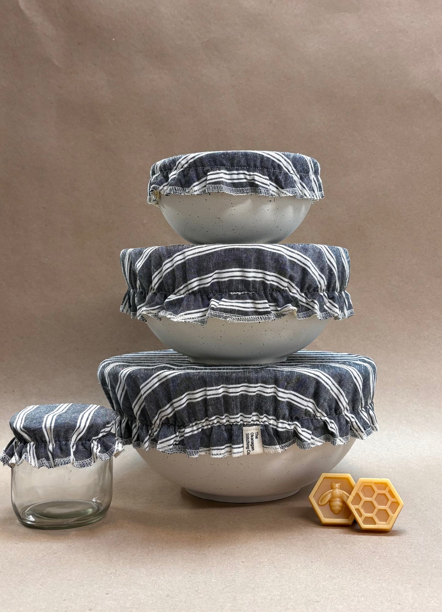 Beeswax Bowl Cover Set, Charcoal Stripe