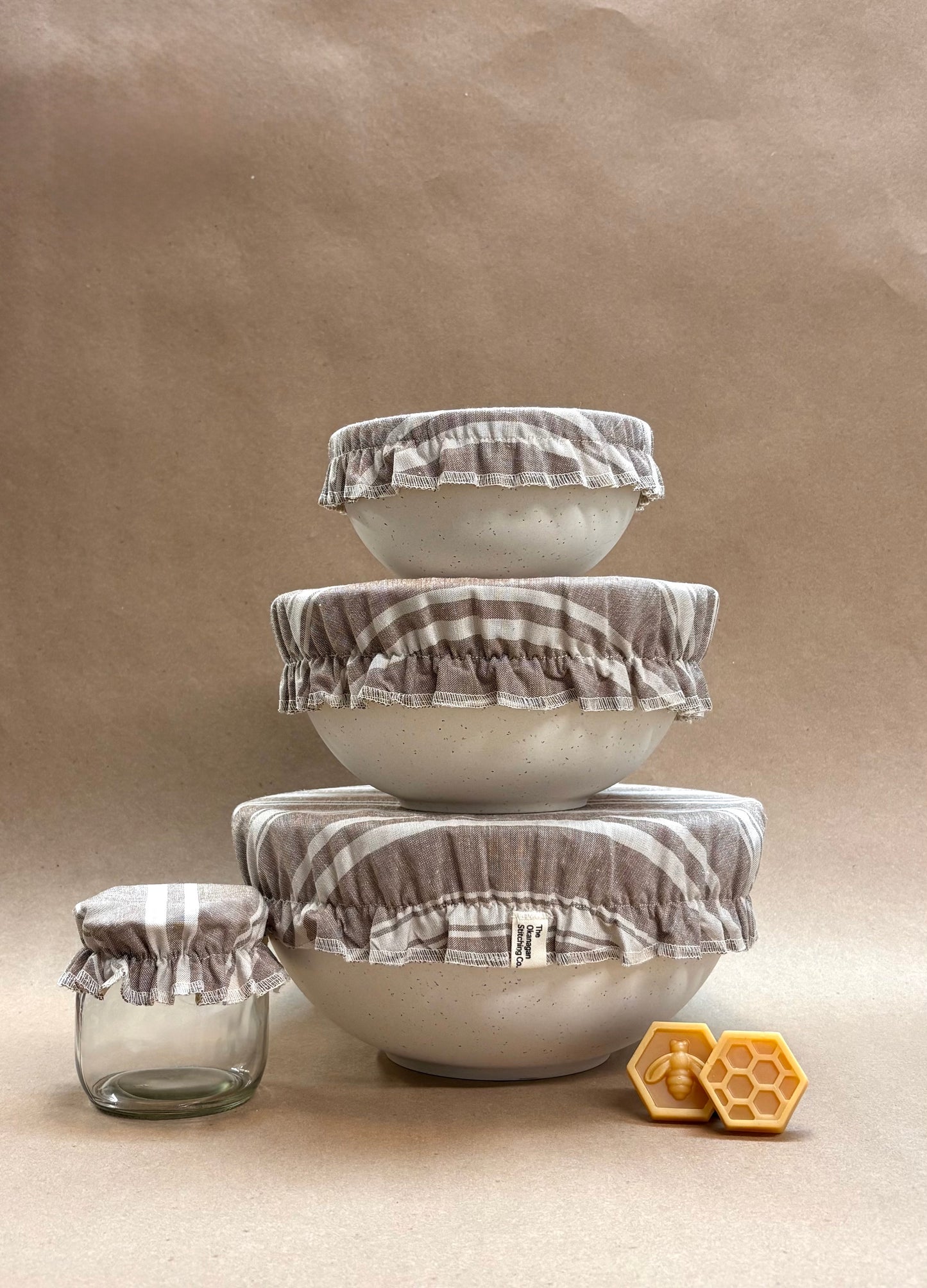 Beeswax Bowl Cover Set, Mocha Stripe