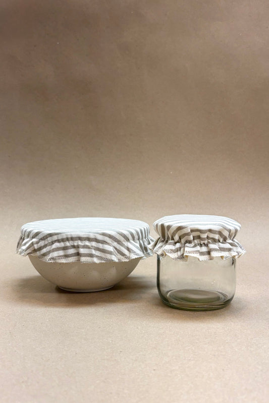 Beeswax Jar Covers, Oatmeal Pinstripe