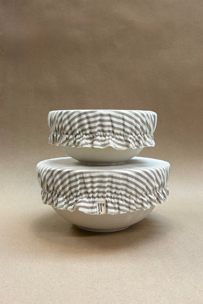 Beeswax Bowl Covers, Oatmeal Pinstripe