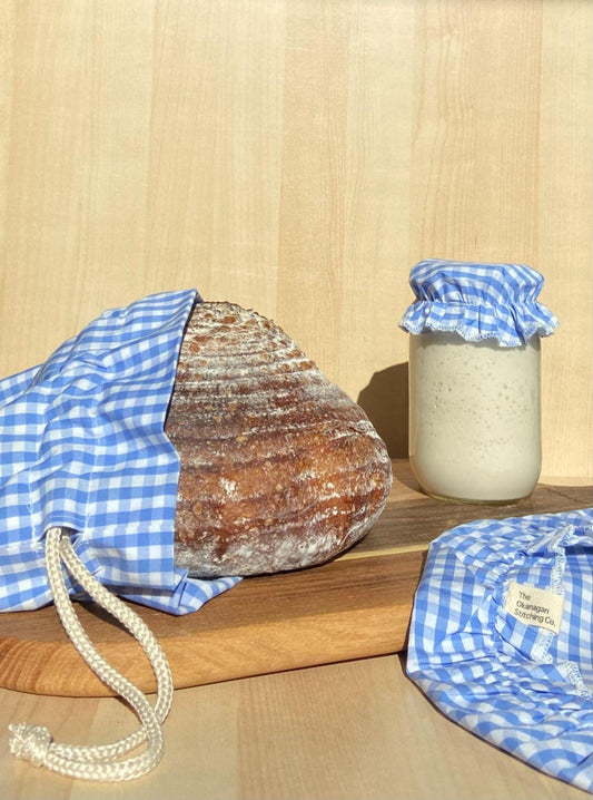 Beeswax-Lined Bread Bag, Blue Gingham