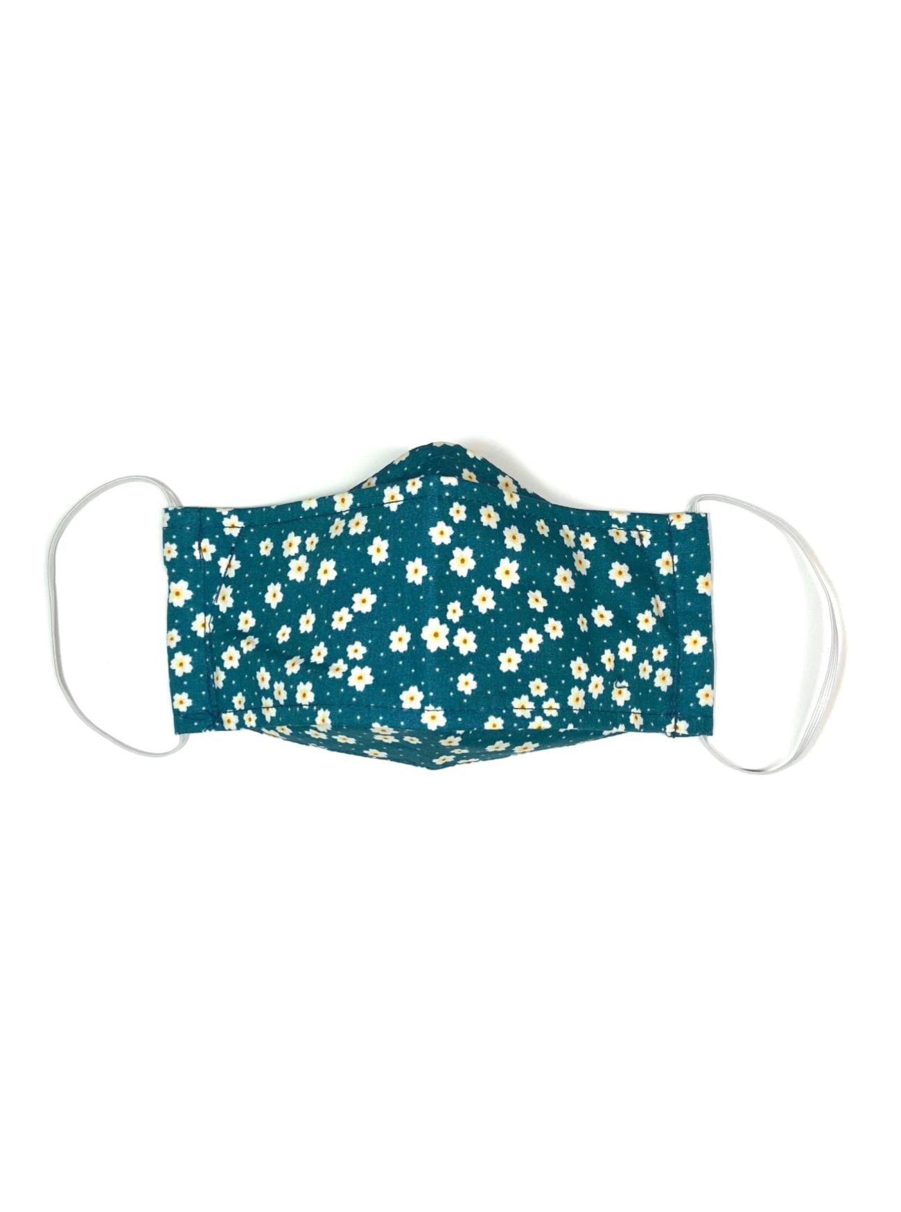 Teal Blue Floral, Reusable Face Mask [3-layers]