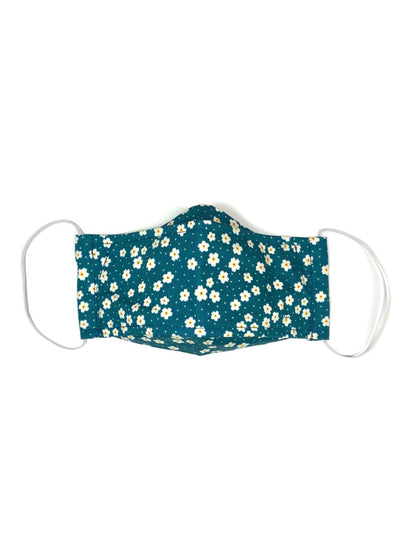 Teal Blue Floral, Reusable Face Mask [2-layers]